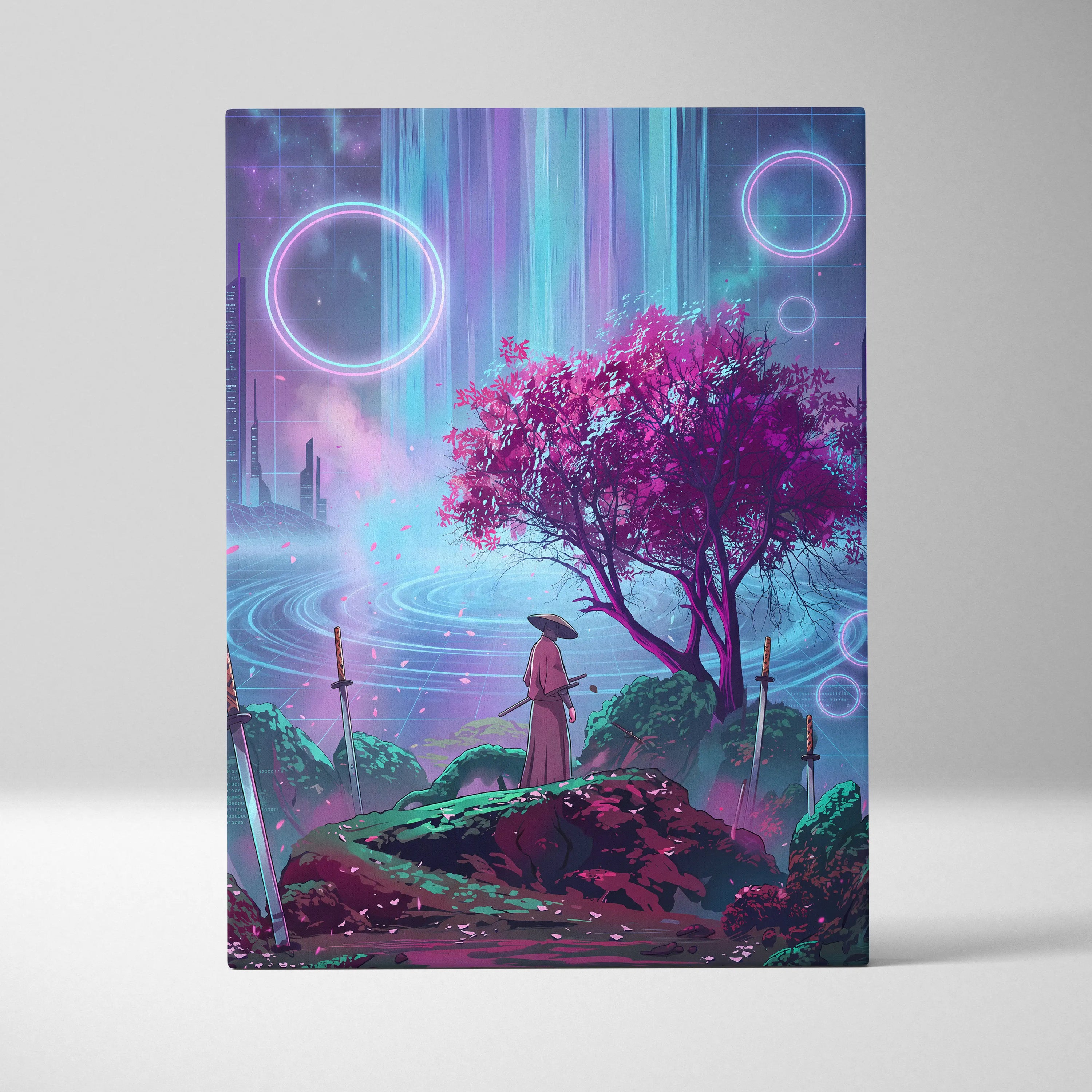 Vaporwave Fantasy Neon Canvas - Vaporwave Scene Purple Neon Living Room Dreamy Retro Futurism Wall Art Canvas