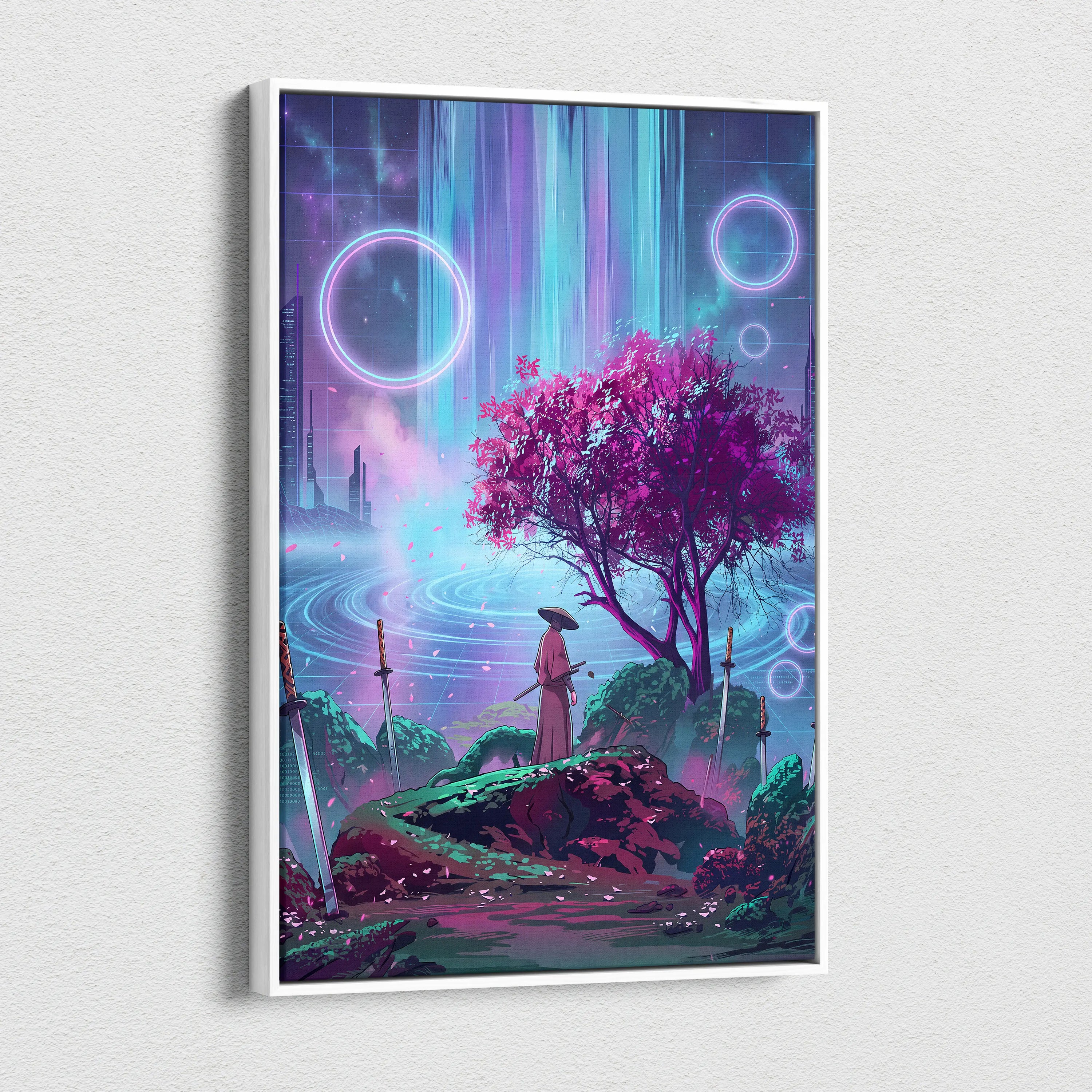 Vaporwave Fantasy Neon Canvas - Vaporwave Scene Purple Neon Living Room Dreamy Retro Futurism Wall Art Canvas