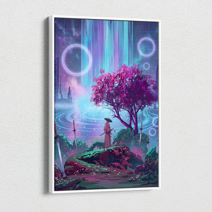 Vaporwave Fantasy Neon Canvas - Vaporwave Scene Purple Neon Living Room Dreamy Retro Futurism Wall Art Canvas