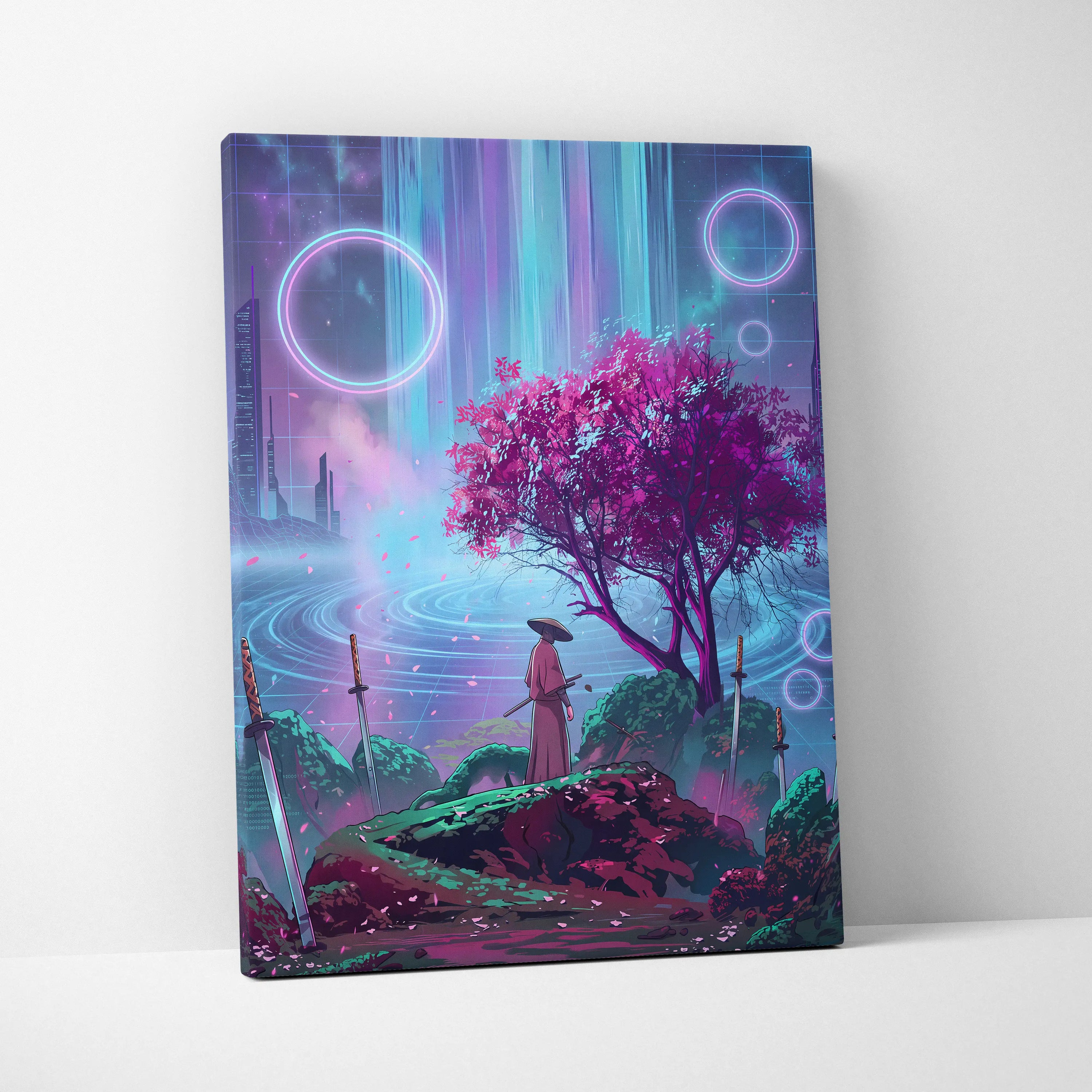 Vaporwave Fantasy Neon Canvas - Vaporwave Scene Purple Neon Living Room Dreamy Retro Futurism Wall Art Canvas