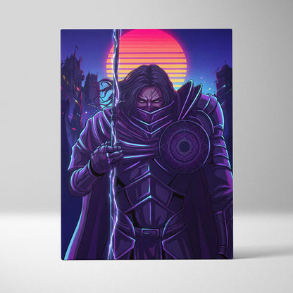 Vaporwave Warrior Neon Sunset Canvas - Vaporwave Warrior Neon Pink Purple Living Room Vaporwave Art Bold Neon Mood Retro Futurism Cyberpunk Wall Art Canvas Print