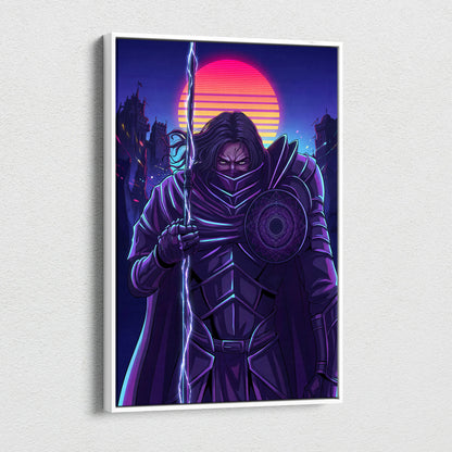 Vaporwave Warrior Neon Sunset Canvas - Vaporwave Warrior Neon Pink Purple Living Room Vaporwave Art Bold Neon Mood Retro Futurism Cyberpunk Wall Art Canvas Print