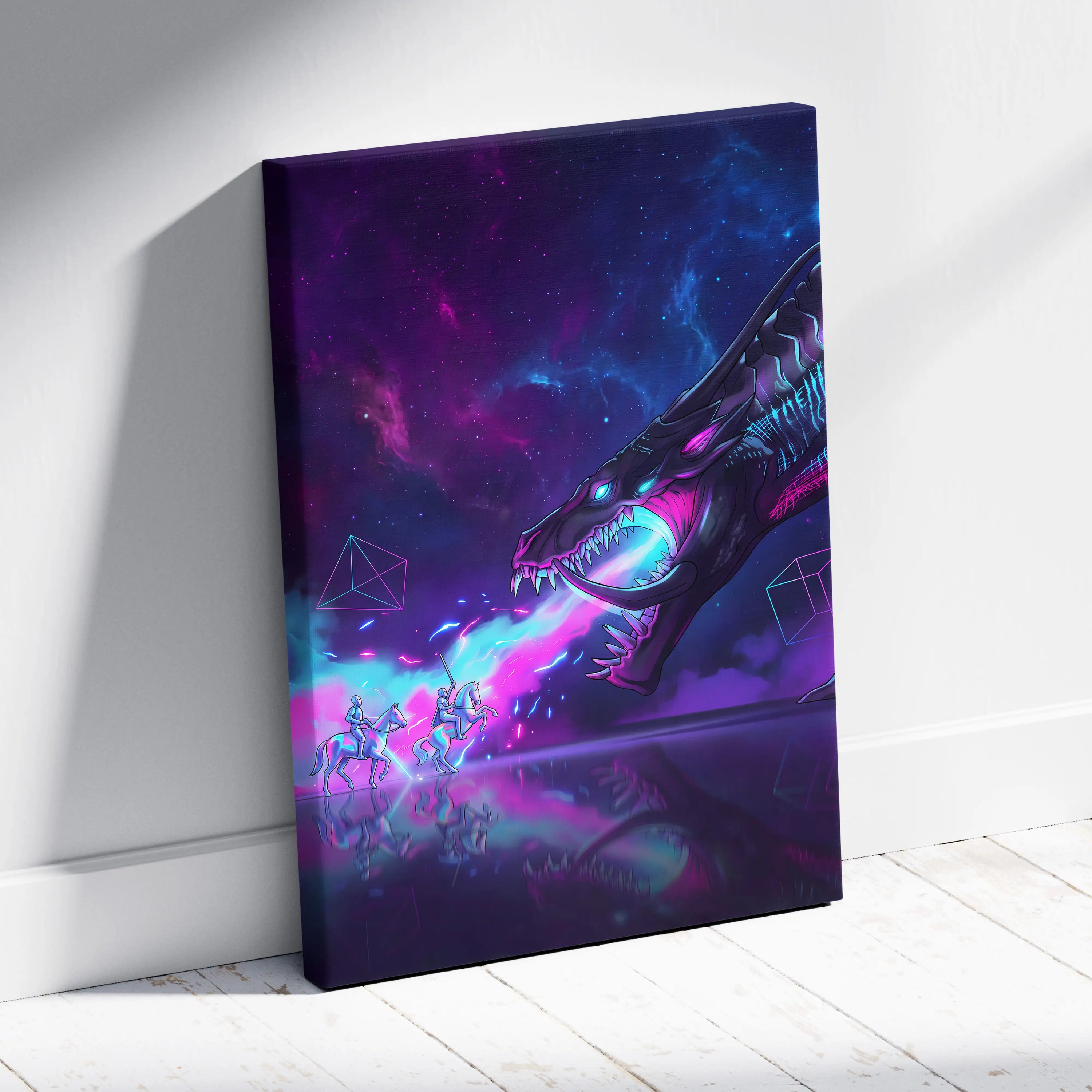 Vaporwave Dragon Canvas Fantasy - Dragon Neon Purple Blue Living Room Vaporwave Neon Dreamscape Cyberpunk Retro Canvas