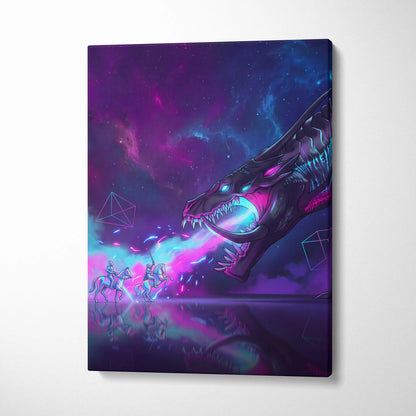 Vaporwave Dragon Canvas Fantasy - Dragon Neon Purple Blue Living Room Vaporwave Neon Dreamscape Cyberpunk Retro Canvas