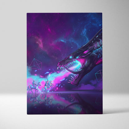 Vaporwave Dragon Canvas Fantasy - Dragon Neon Purple Blue Living Room Vaporwave Neon Dreamscape Cyberpunk Retro Canvas
