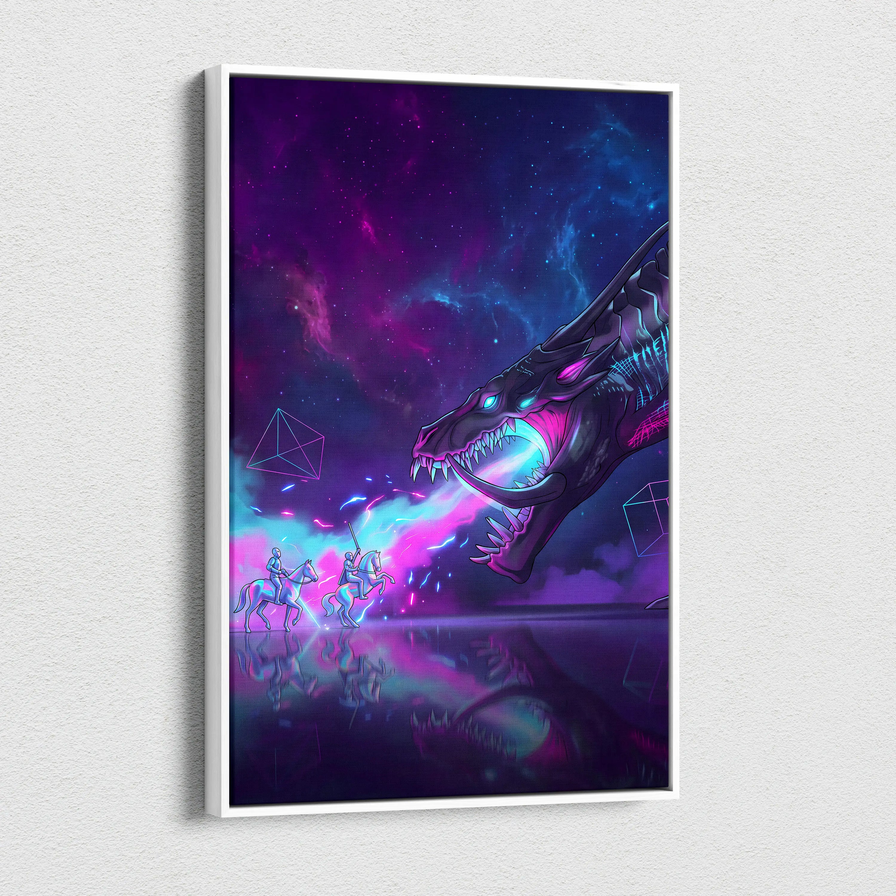 Vaporwave Dragon Canvas Fantasy - Dragon Neon Purple Blue Living Room Vaporwave Neon Dreamscape Cyberpunk Retro Canvas