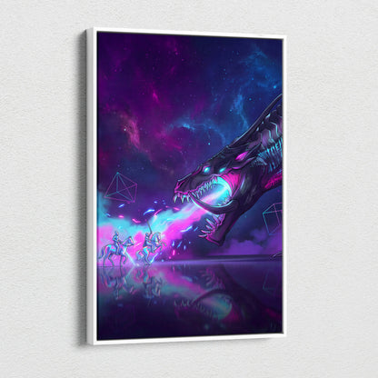 Vaporwave Dragon Canvas Fantasy - Dragon Neon Purple Blue Living Room Vaporwave Neon Dreamscape Cyberpunk Retro Canvas
