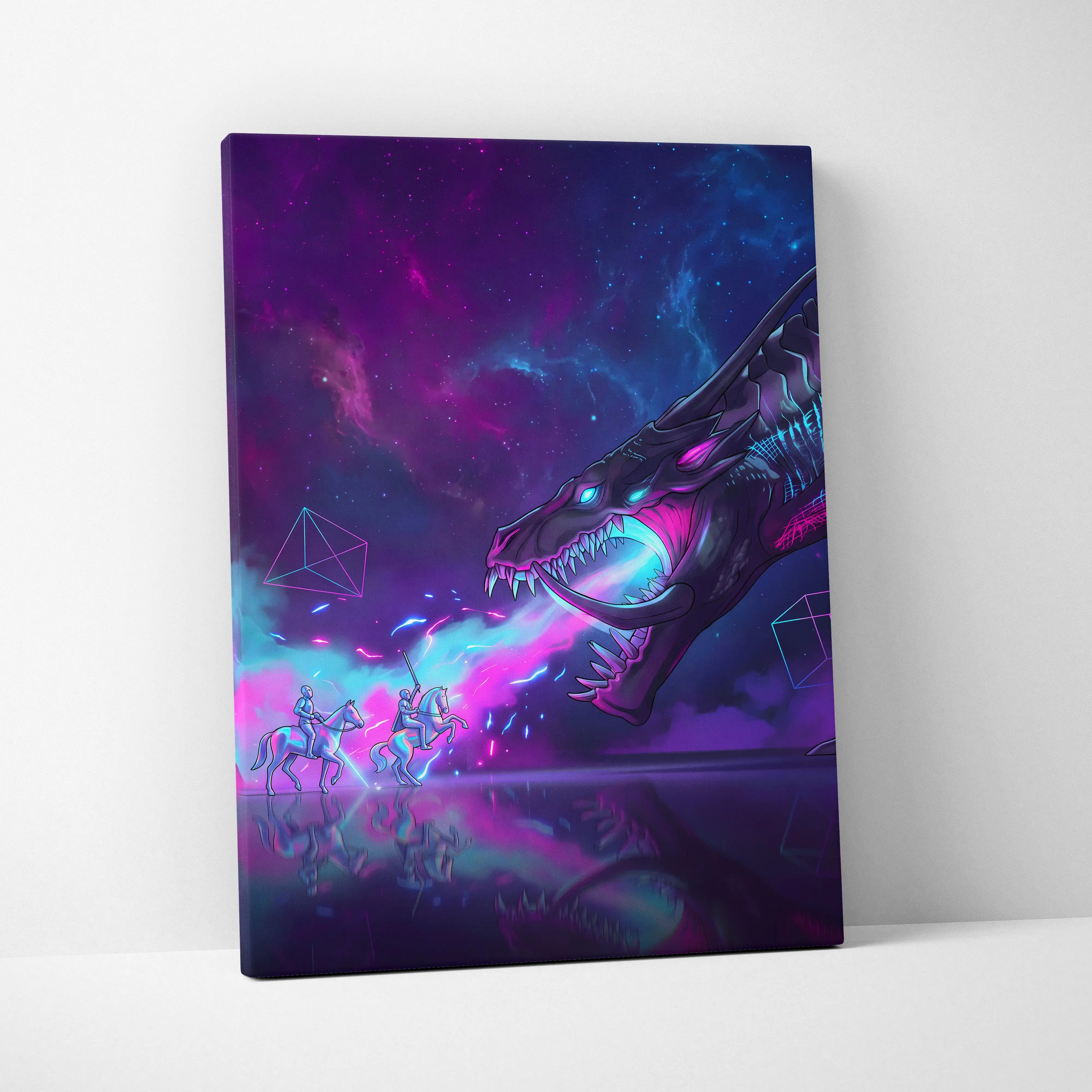 Vaporwave Dragon Canvas Fantasy - Dragon Neon Purple Blue Living Room Vaporwave Neon Dreamscape Cyberpunk Retro Canvas