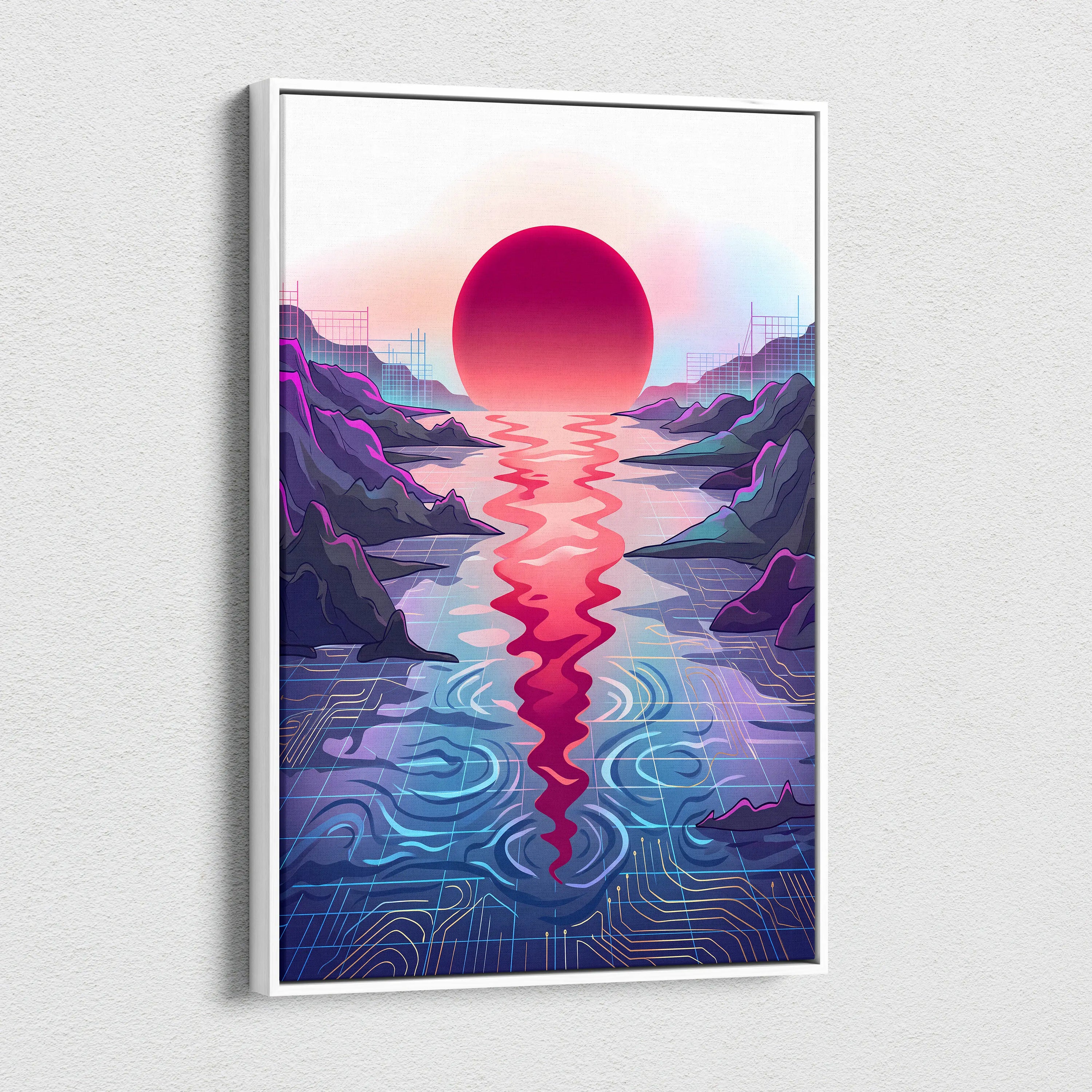 Vaporwave Fuji Sunset Canvas - Vaporwave Art Pastel Neon Living Room Wall Decor Japanese Futurism Dreamy Neon Fuji Canvas