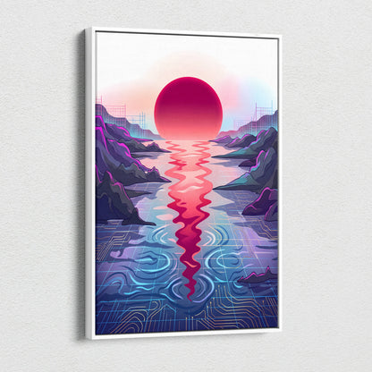 Vaporwave Fuji Sunset Canvas - Vaporwave Art Pastel Neon Living Room Wall Decor Japanese Futurism Dreamy Neon Fuji Canvas