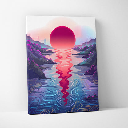 Vaporwave Fuji Sunset Canvas - Vaporwave Art Pastel Neon Living Room Wall Decor Japanese Futurism Dreamy Neon Fuji Canvas