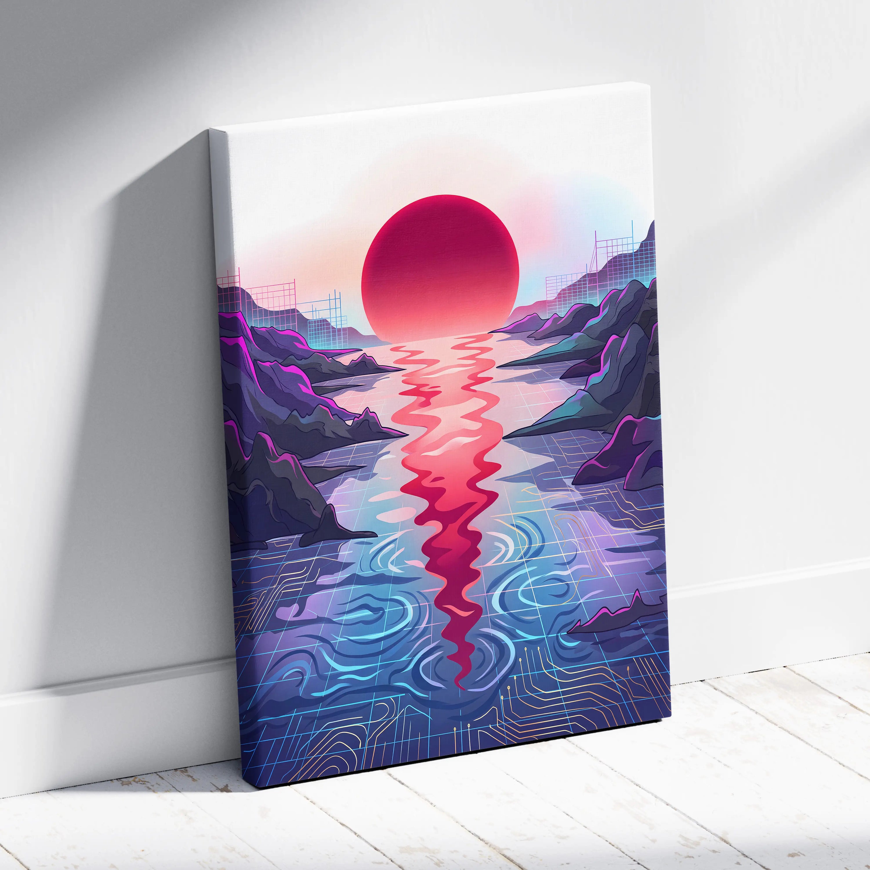 Vaporwave Fuji Sunset Canvas - Vaporwave Art Pastel Neon Living Room Wall Decor Japanese Futurism Dreamy Neon Fuji Canvas
