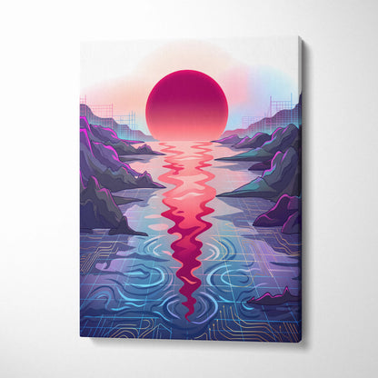 Vaporwave Fuji Sunset Canvas - Vaporwave Art Pastel Neon Living Room Wall Decor Japanese Futurism Dreamy Neon Fuji Canvas