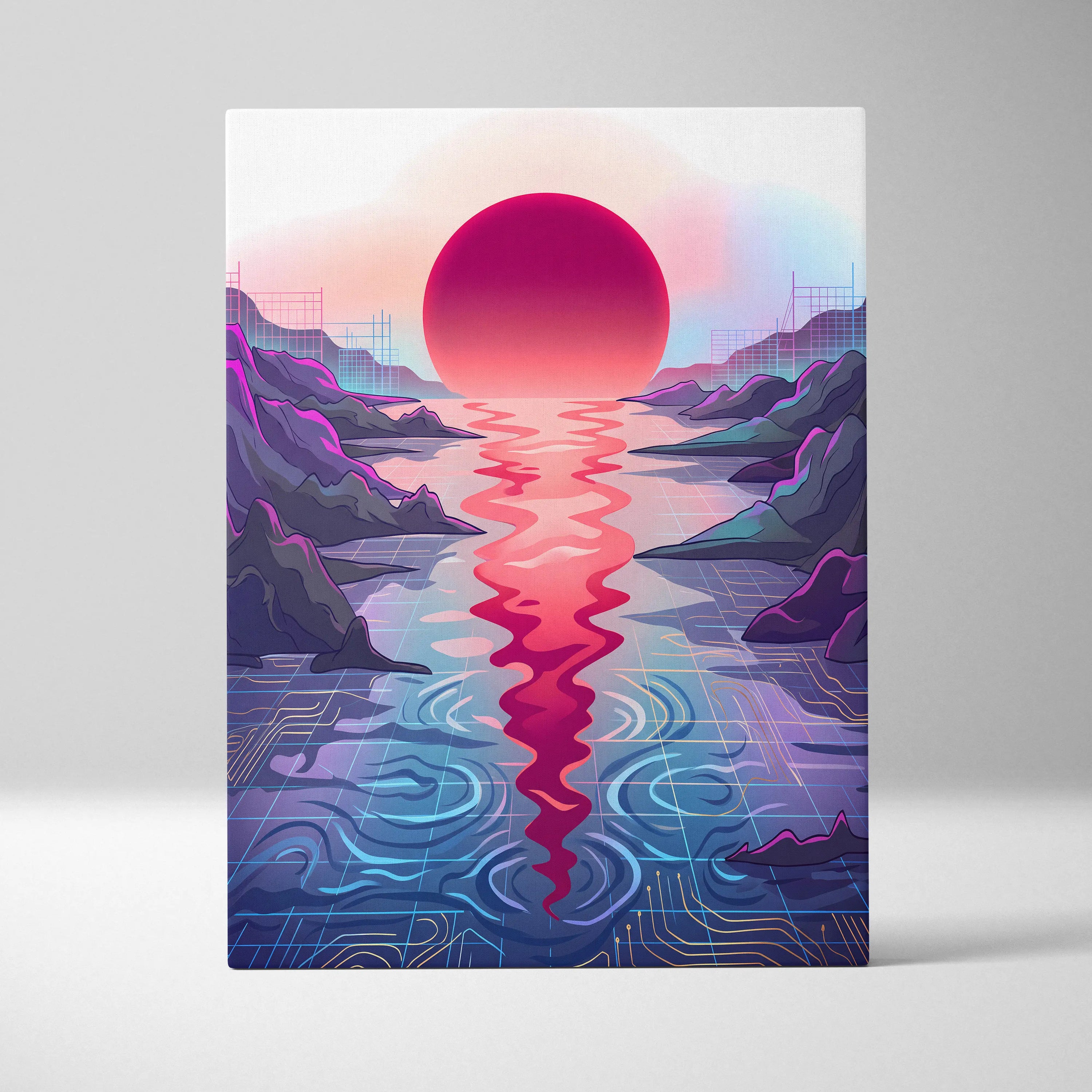 Vaporwave Fuji Sunset Canvas - Vaporwave Art Pastel Neon Living Room Wall Decor Japanese Futurism Dreamy Neon Fuji Canvas