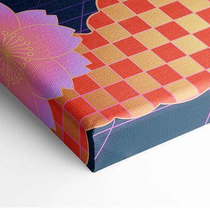 Koi Neon Sakura Vaporwave Canvas - Koi Art Neon Pink Teal Living Room Vaporwave Neon Mood Japanese Koi Wall Art Canvas