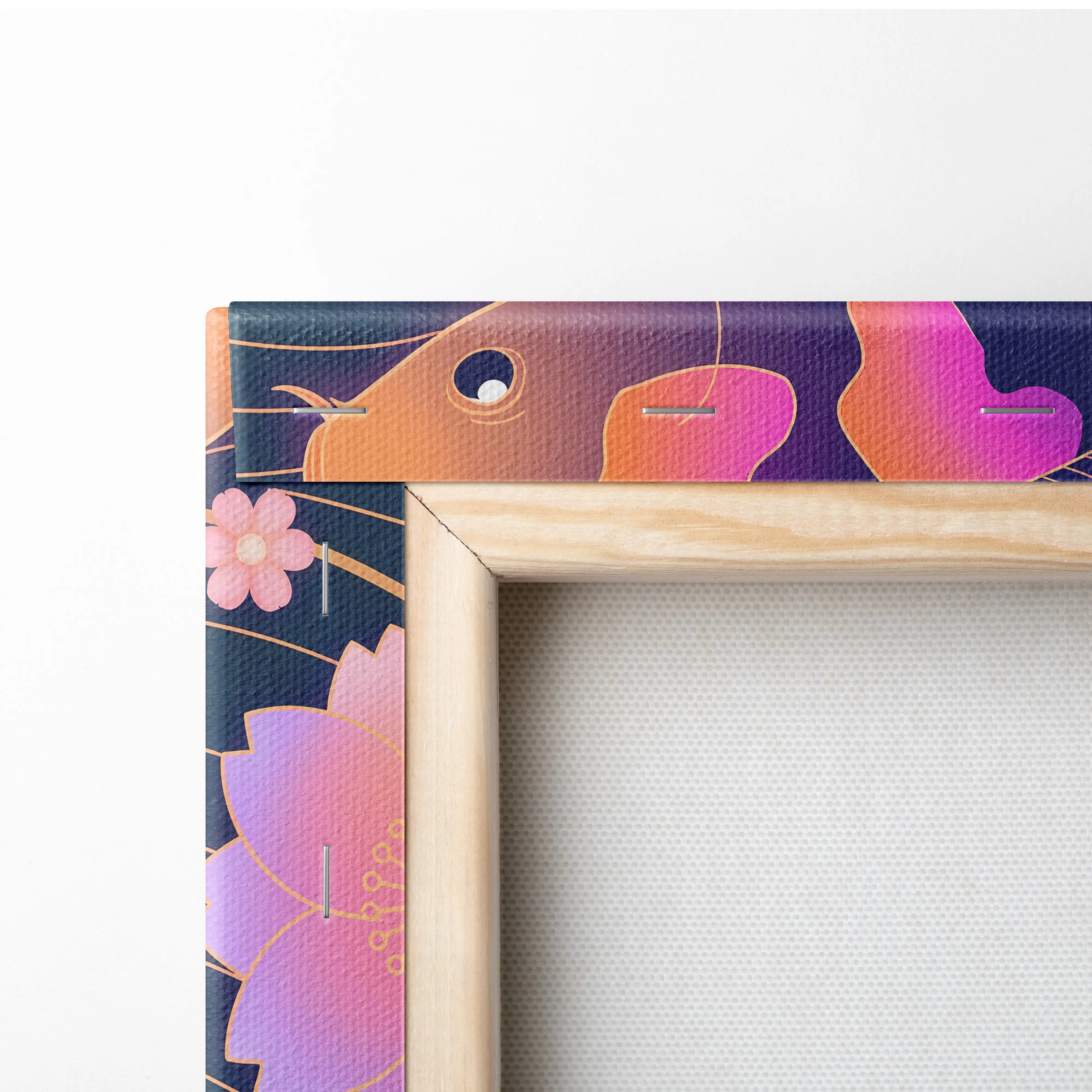 Koi Neon Sakura Vaporwave Canvas - Koi Art Neon Pink Teal Living Room Vaporwave Neon Mood Japanese Koi Wall Art Canvas
