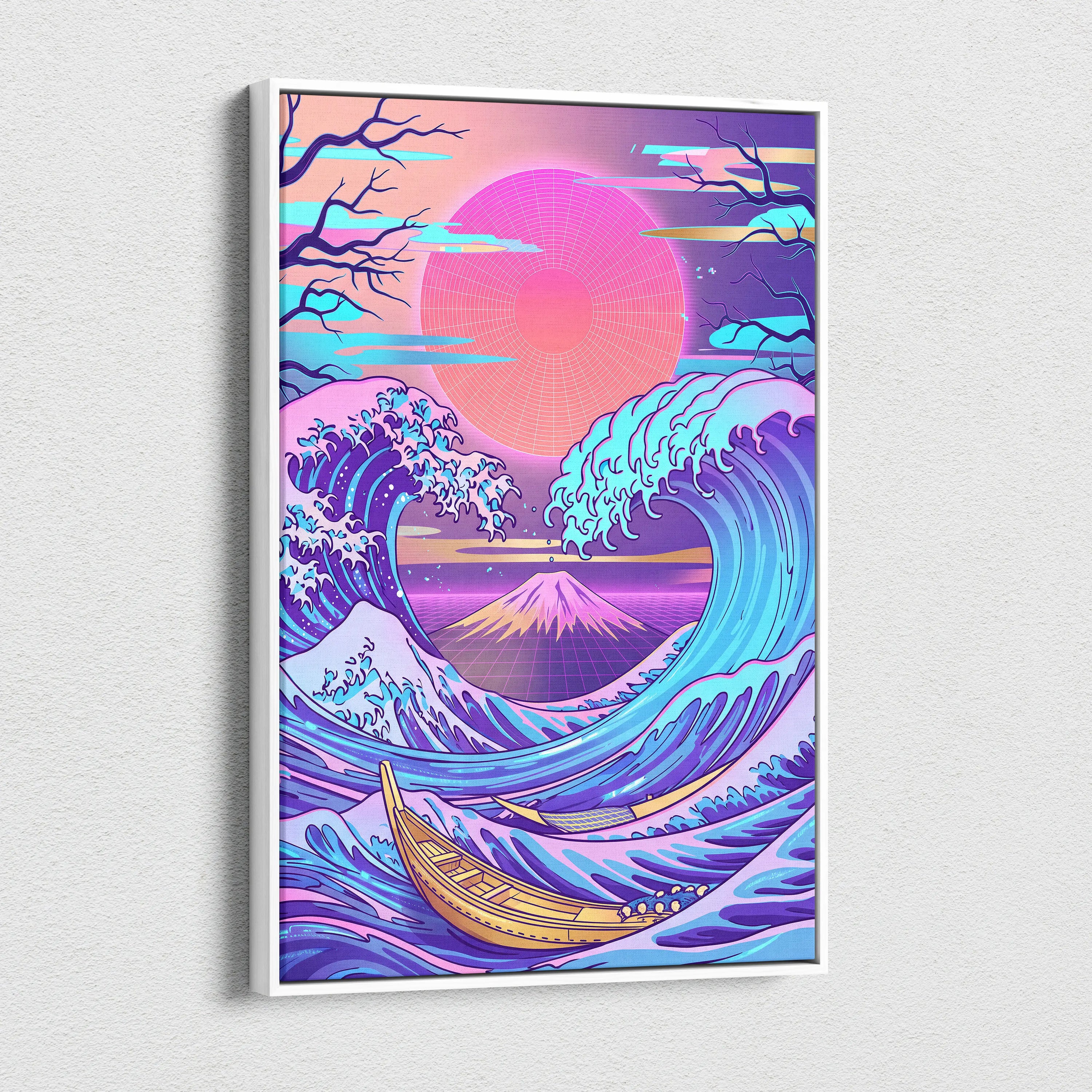 Neon Fuji Vaporwave Canvas - Japanese Landscape Neon Pink Purple Living Room Vaporwave Dreamy Mood Wall Art Canvas