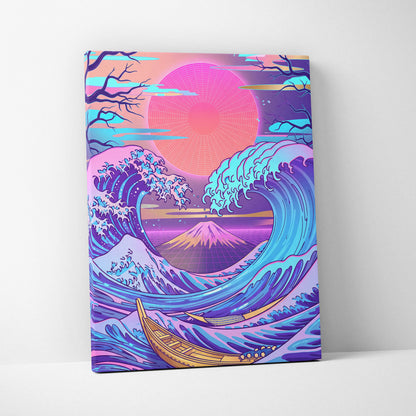 Neon Fuji Vaporwave Canvas - Japanese Landscape Neon Pink Purple Living Room Vaporwave Dreamy Mood Wall Art Canvas