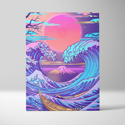 Neon Fuji Vaporwave Canvas - Japanese Landscape Neon Pink Purple Living Room Vaporwave Dreamy Mood Wall Art Canvas
