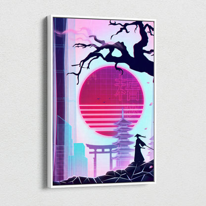 Vaporwave Japan Neon Sunset - Japan Landscape Neon Pink Purple Cyan Living Room Vaporwave Dreamy Nostalgic Modern Canvas
