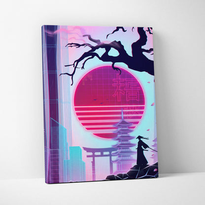 Vaporwave Japan Neon Sunset - Japan Landscape Neon Pink Purple Cyan Living Room Vaporwave Dreamy Nostalgic Modern Canvas