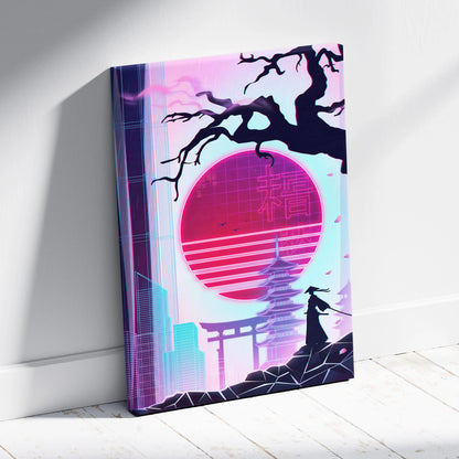 Vaporwave Japan Neon Sunset - Japan Landscape Neon Pink Purple Cyan Living Room Vaporwave Dreamy Nostalgic Modern Canvas