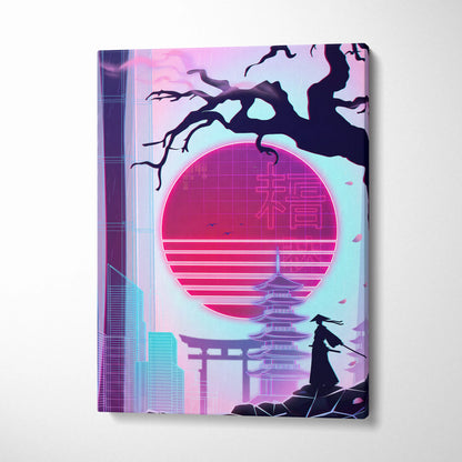 Vaporwave Japan Neon Sunset - Japan Landscape Neon Pink Purple Cyan Living Room Vaporwave Dreamy Nostalgic Modern Canvas