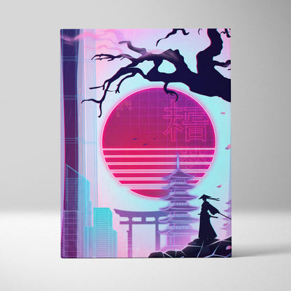 Vaporwave Japan Neon Sunset - Japan Landscape Neon Pink Purple Cyan Living Room Vaporwave Dreamy Nostalgic Modern Canvas