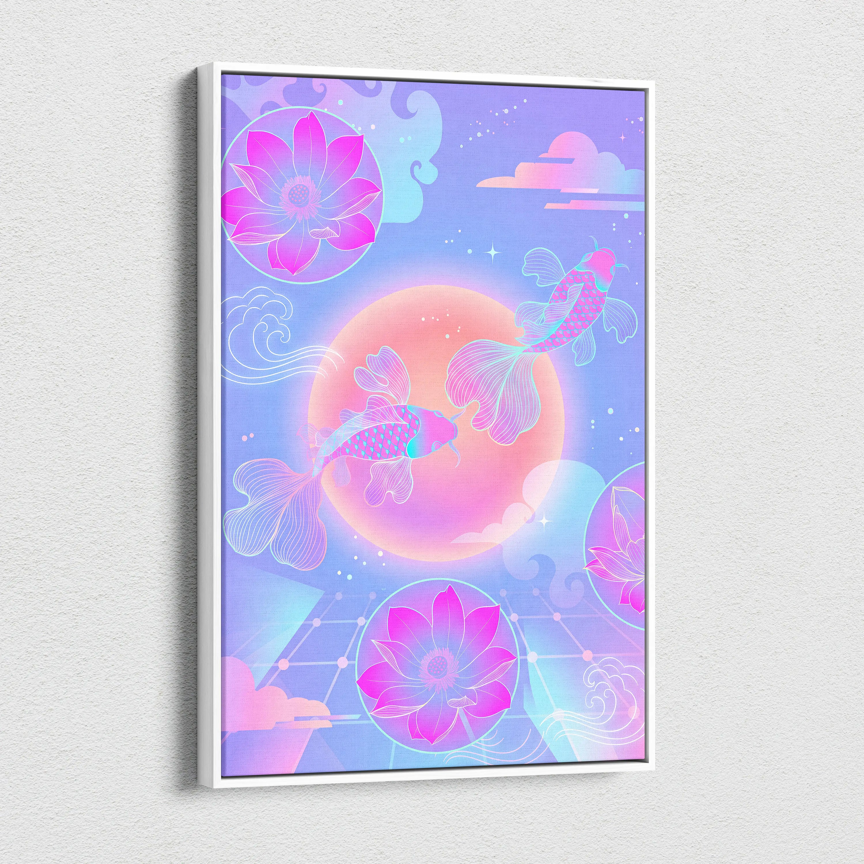 Neon Sakura Vaporwave Canvas - Japan Neon Pastel Living Room Vaporwave Dreamy Mood Retro Futurism Japanese Wall Art