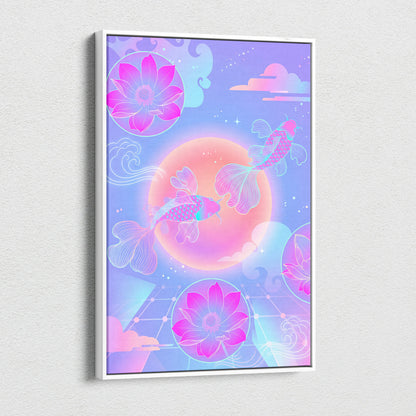Neon Sakura Vaporwave Canvas - Japan Neon Pastel Living Room Vaporwave Dreamy Mood Retro Futurism Japanese Wall Art