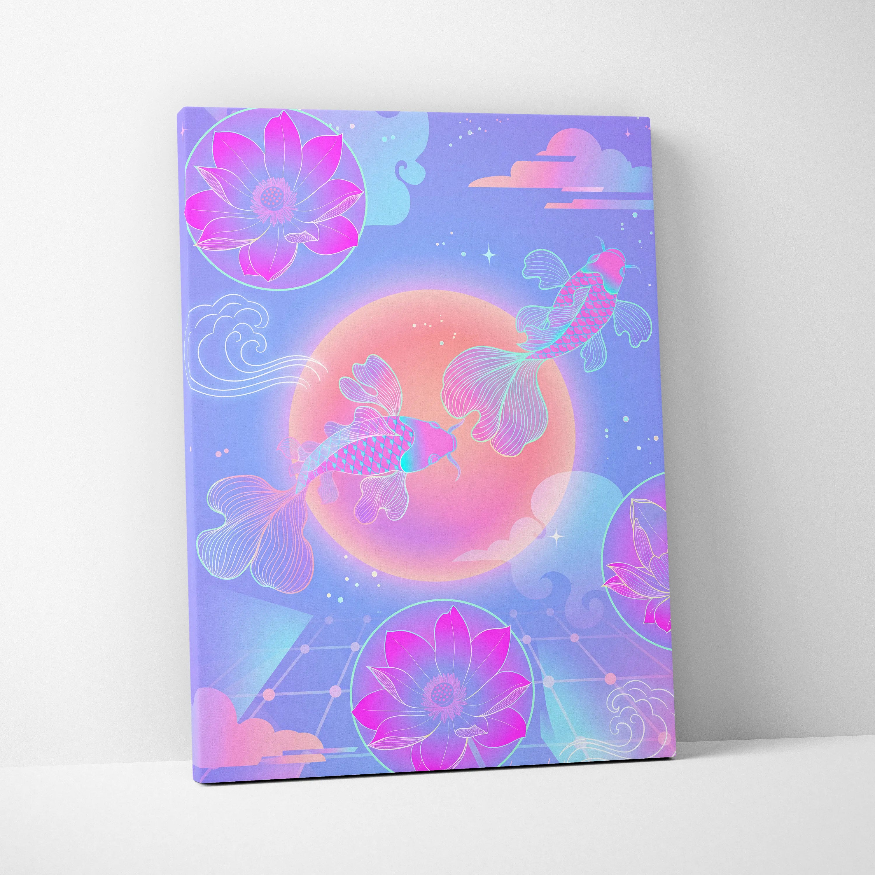 Neon Sakura Vaporwave Canvas - Japan Neon Pastel Living Room Vaporwave Dreamy Mood Retro Futurism Japanese Wall Art
