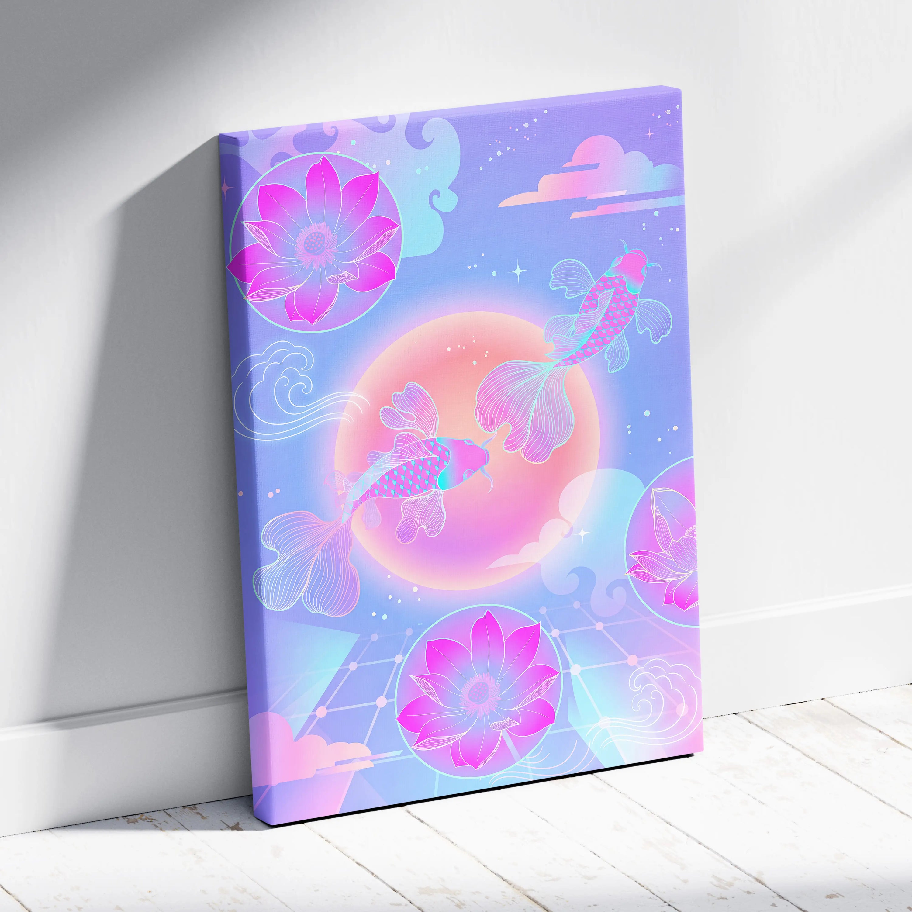 Neon Sakura Vaporwave Canvas - Japan Neon Pastel Living Room Vaporwave Dreamy Mood Retro Futurism Japanese Wall Art
