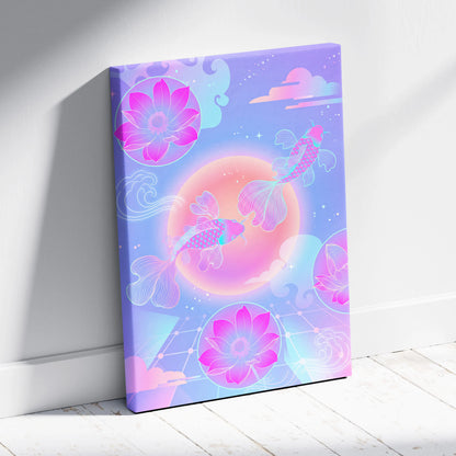 Neon Sakura Vaporwave Canvas - Japan Neon Pastel Living Room Vaporwave Dreamy Mood Retro Futurism Japanese Wall Art