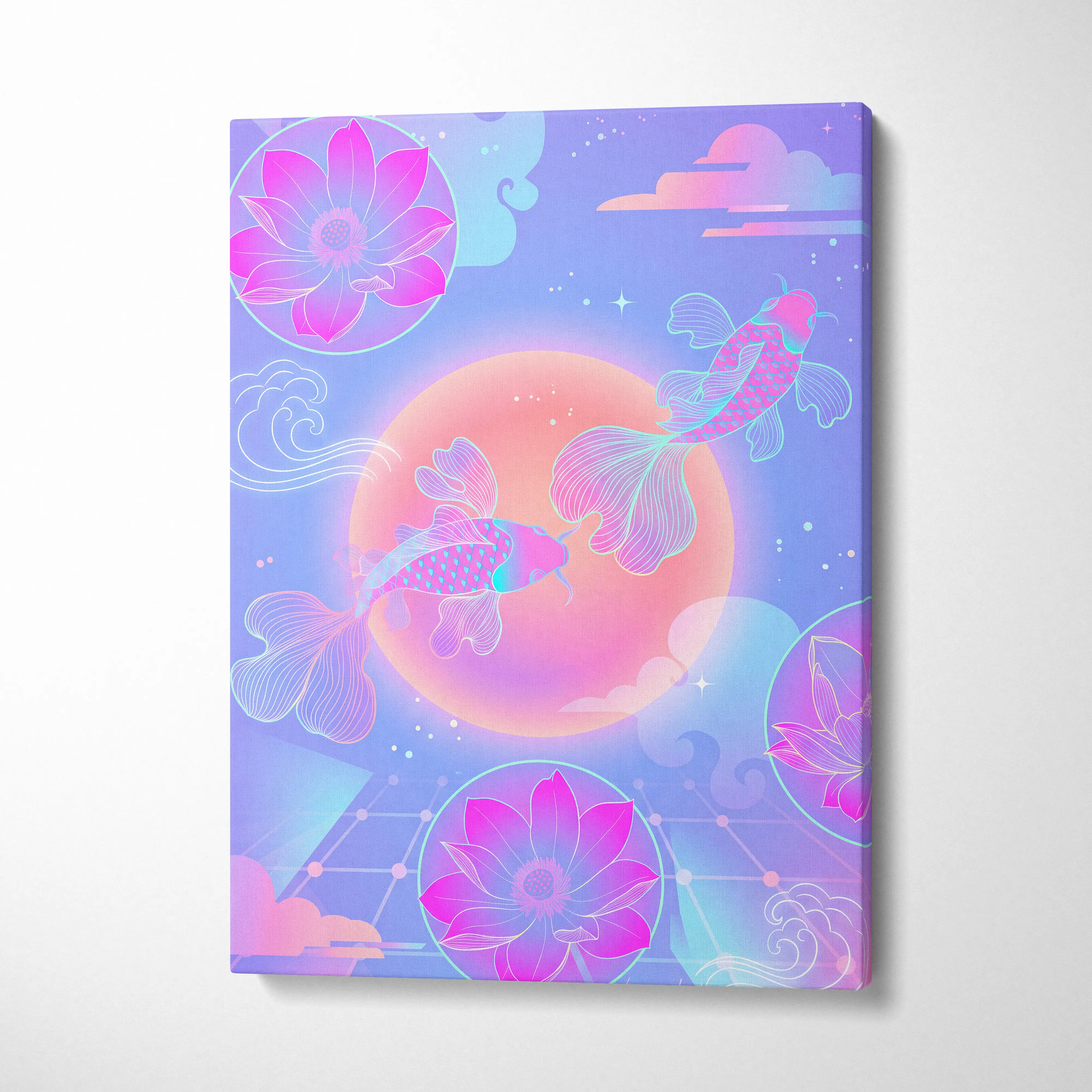 Neon Sakura Vaporwave Canvas - Japan Neon Pastel Living Room Vaporwave Dreamy Mood Retro Futurism Japanese Wall Art