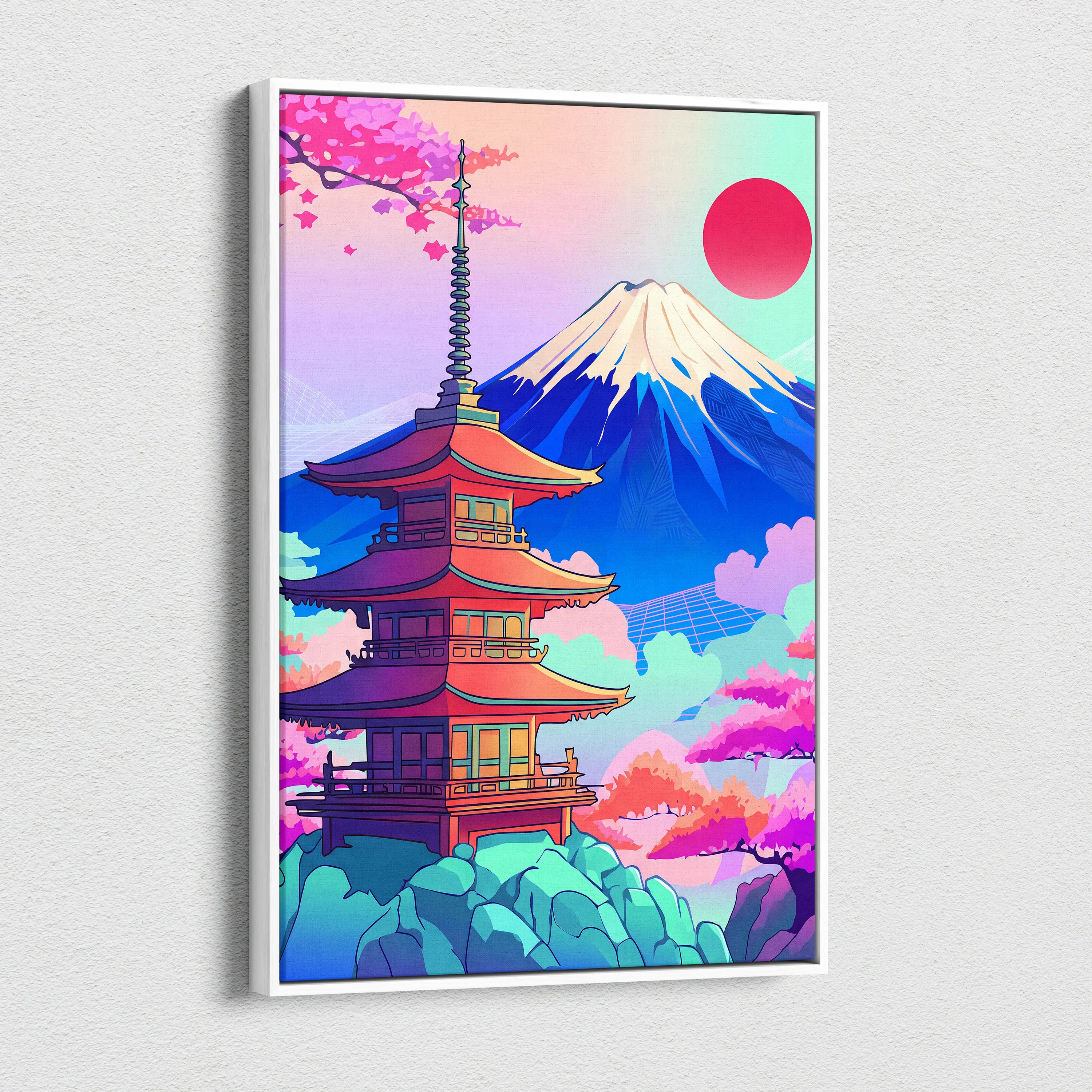 Vaporwave Japan Mount Fuji Canvas - Fuji Landscape Pastel Neon Living Room Vaporwave Dreamy Mood Retro Futurism Canvas