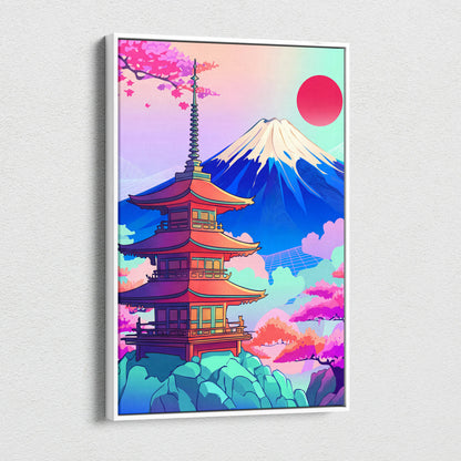 Vaporwave Japan Mount Fuji Canvas - Fuji Landscape Pastel Neon Living Room Vaporwave Dreamy Mood Retro Futurism Canvas