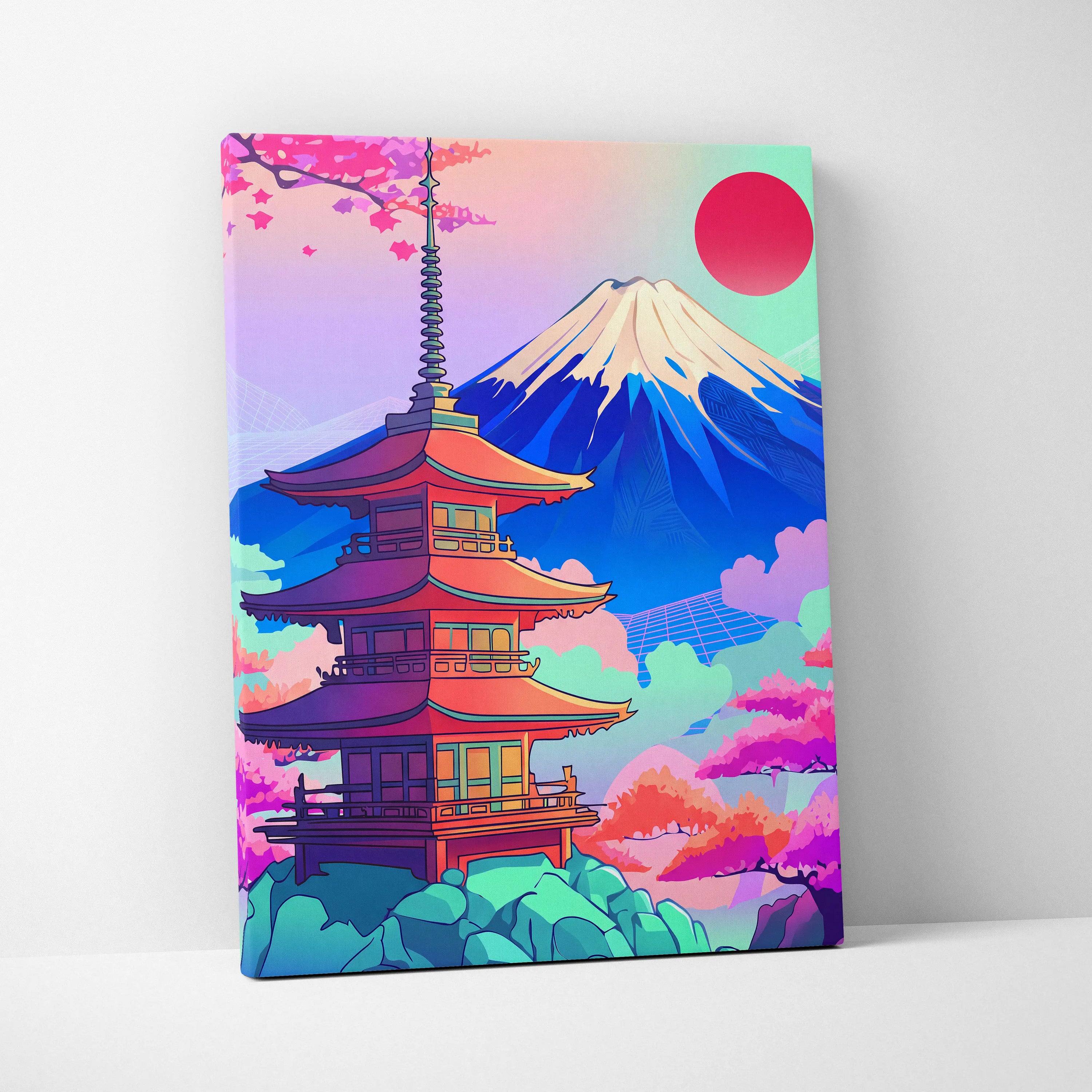 Vaporwave Japan Mount Fuji Canvas - Fuji Landscape Pastel Neon Living Room Vaporwave Dreamy Mood Retro Futurism Canvas