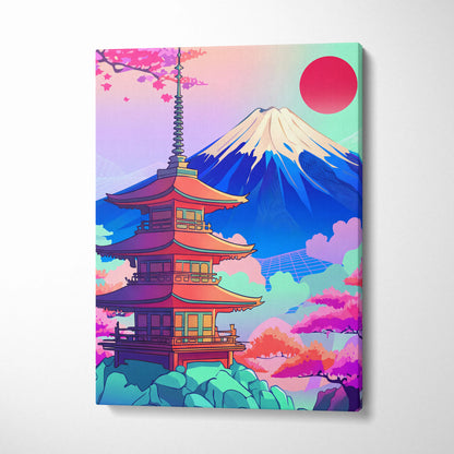 Vaporwave Japan Mount Fuji Canvas - Fuji Landscape Pastel Neon Living Room Vaporwave Dreamy Mood Retro Futurism Canvas