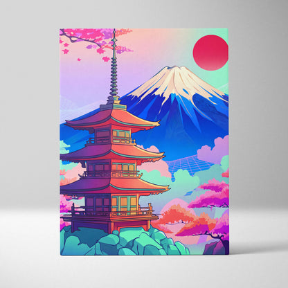 Vaporwave Japan Mount Fuji Canvas - Fuji Landscape Pastel Neon Living Room Vaporwave Dreamy Mood Retro Futurism Canvas
