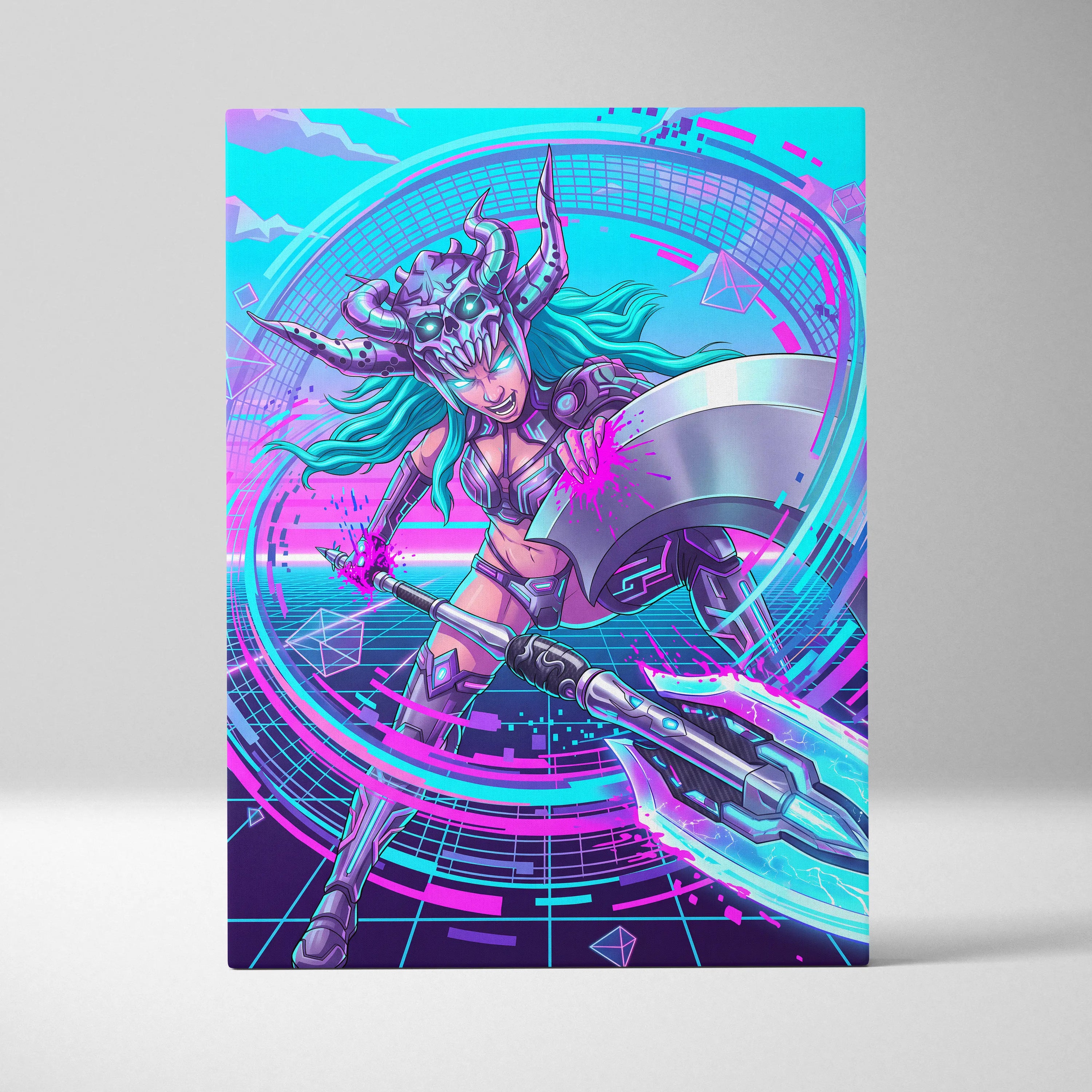 Vaporwave Neon Dragon Canvas - Vaporwave Dragon Neon Blues Pink Teal Bedroom Mystic Mood Neon Retro Gallery Canvas
