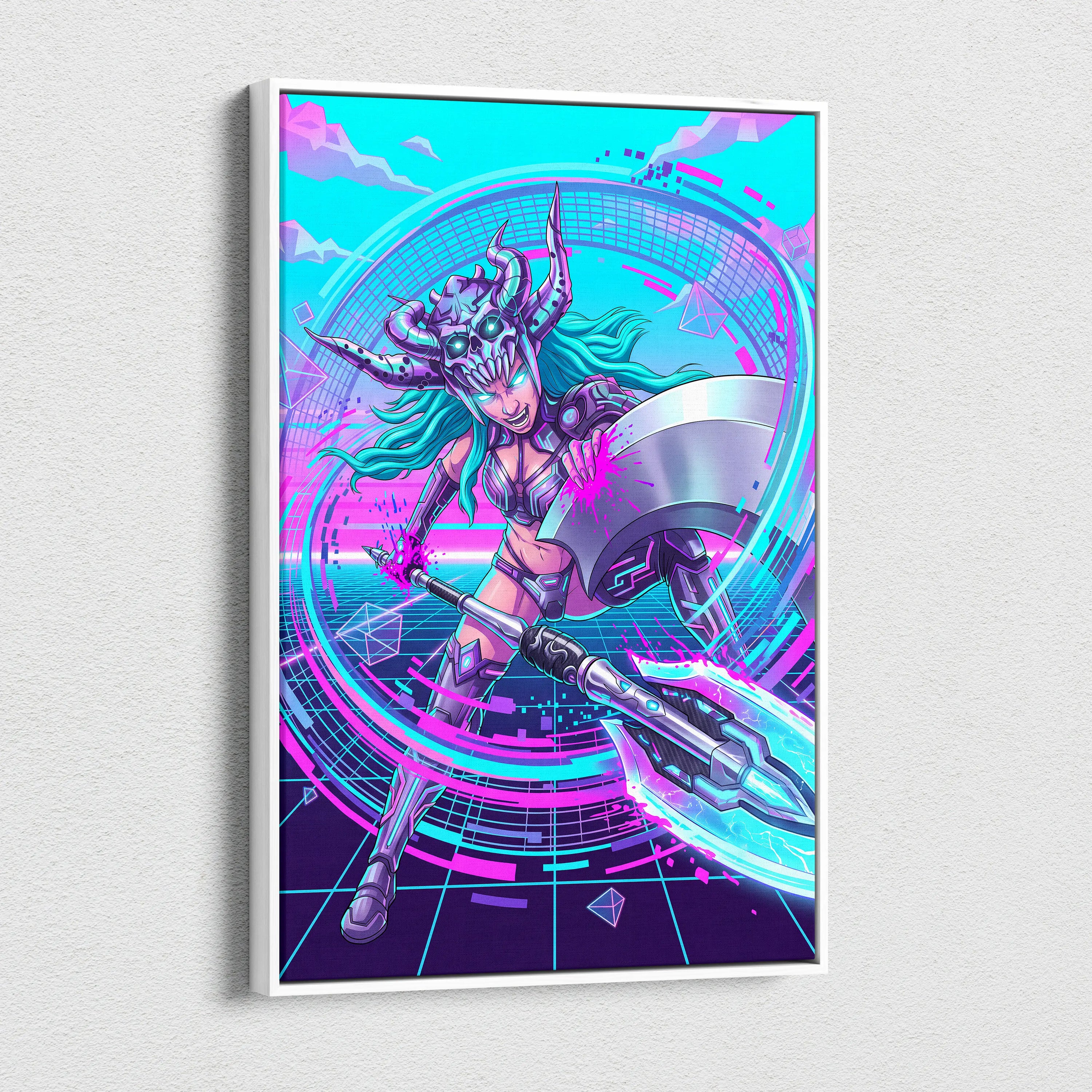 Vaporwave Neon Dragon Canvas - Vaporwave Dragon Neon Blues Pink Teal Bedroom Mystic Mood Neon Retro Gallery Canvas