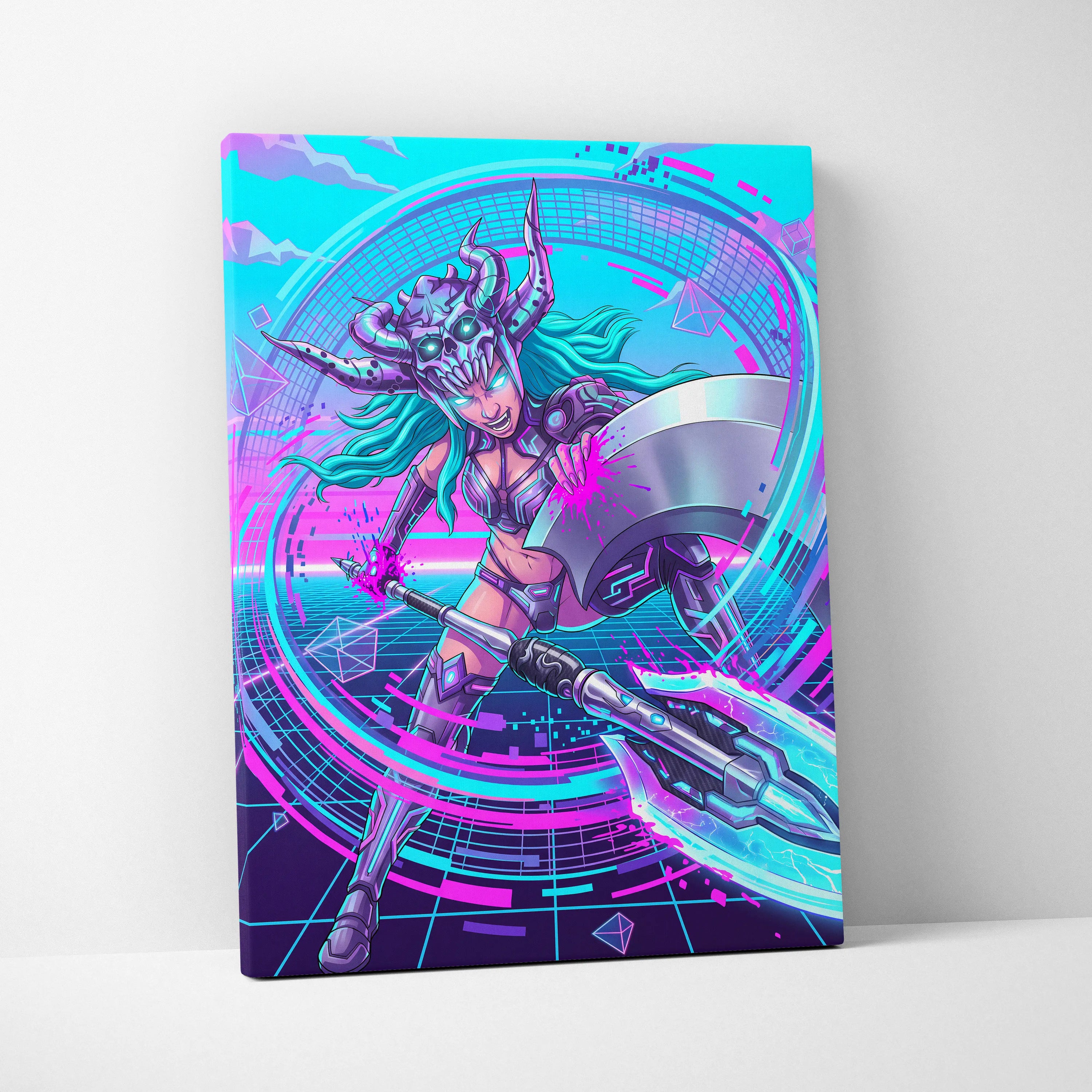Vaporwave Neon Dragon Canvas - Vaporwave Dragon Neon Blues Pink Teal Bedroom Mystic Mood Neon Retro Gallery Canvas