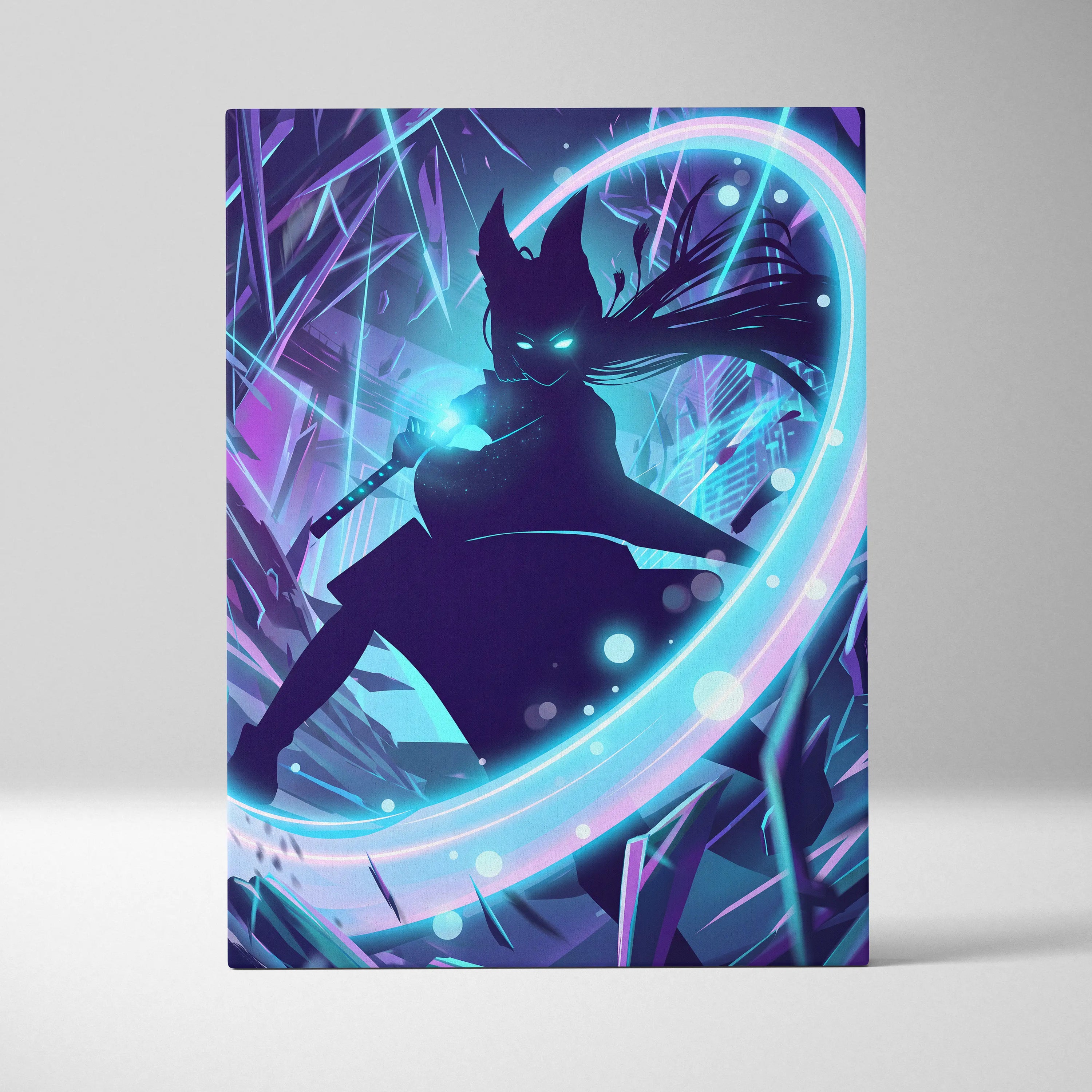 Vaporwave Neon Spirit Canvas - Vaporwave Spirit Neon Blues Pink Living Room Retro Futurism Moody Neon Aesthetic Canvas