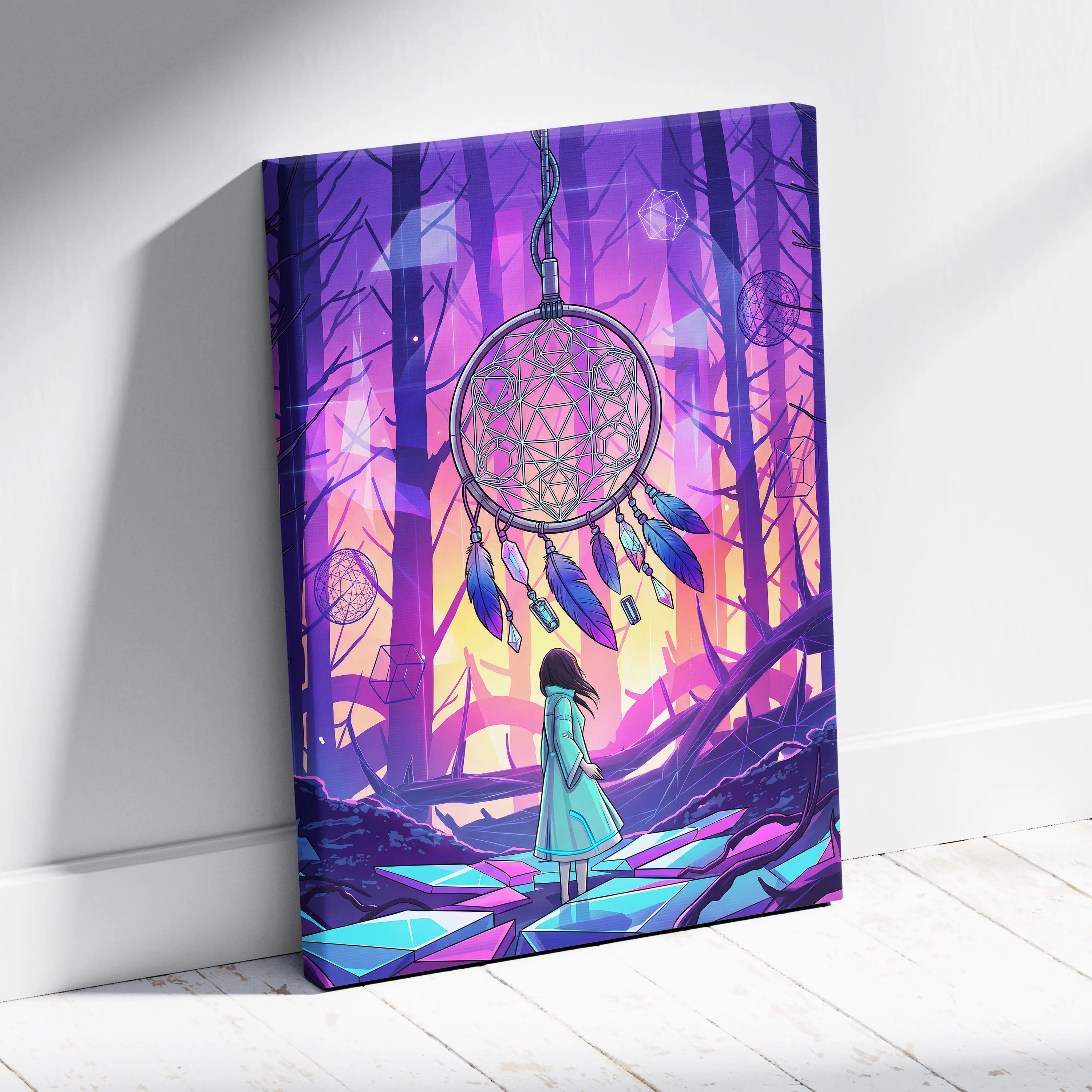 Vaporwave Dreamscape Canvas Art - Vaporwave Dreamscape Neon Purple Pink Blue Cyberpunk Dreamy Vaporwave Geometry Canvas