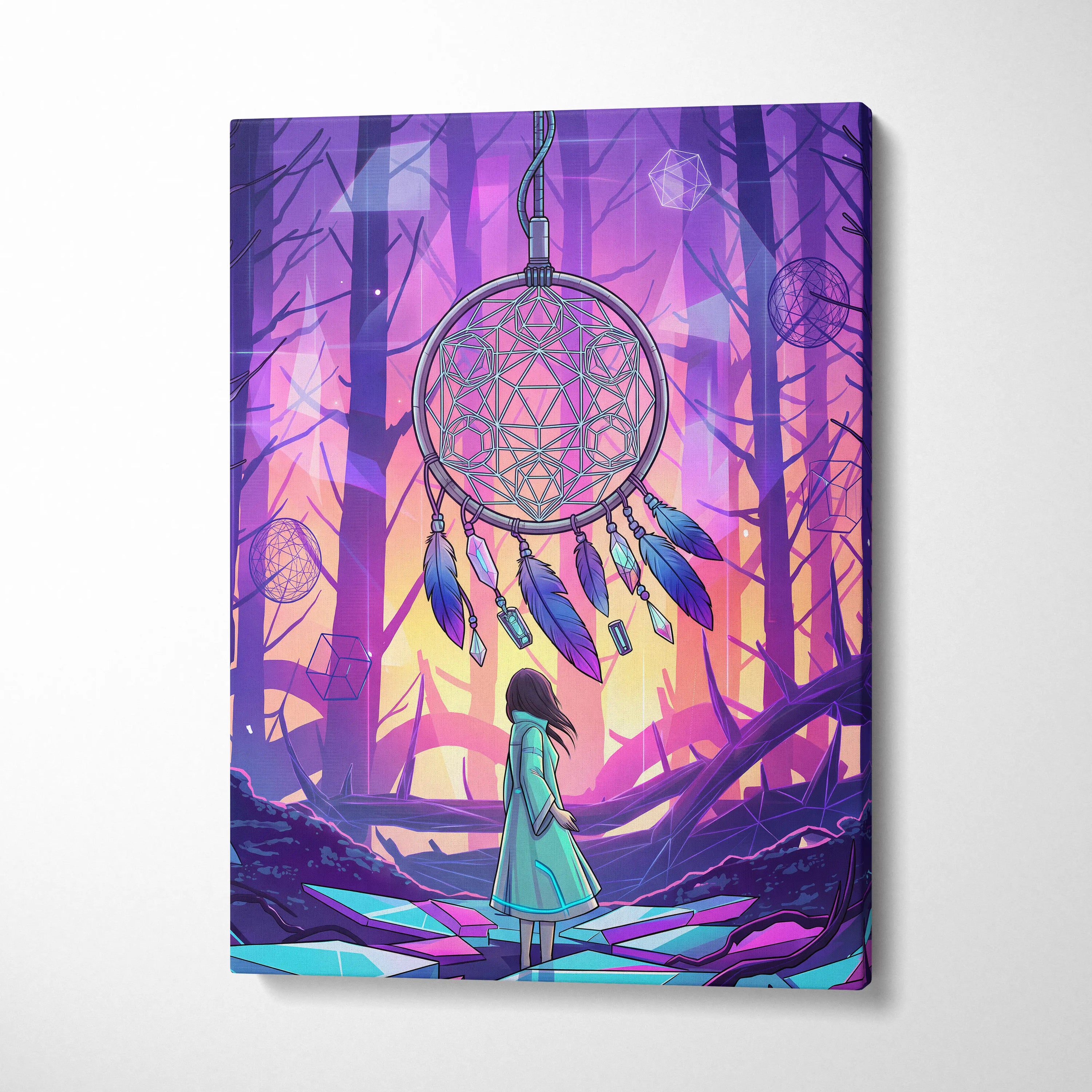 Vaporwave Dreamscape Canvas Art - Vaporwave Dreamscape Neon Purple Pink Blue Cyberpunk Dreamy Vaporwave Geometry Canvas