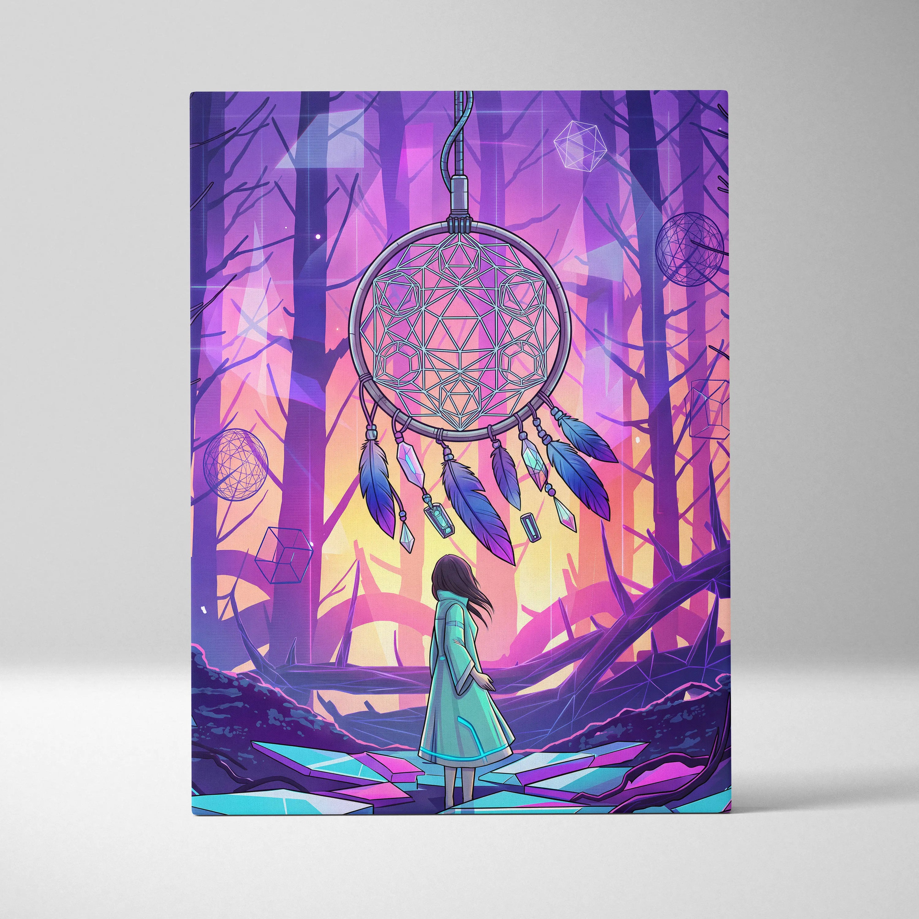 Vaporwave Dreamscape Canvas Art - Vaporwave Dreamscape Neon Purple Pink Blue Cyberpunk Dreamy Vaporwave Geometry Canvas