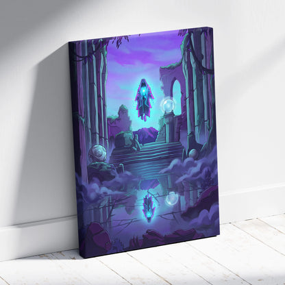 Vaporwave Neon Oracle Canvas - Hooded Figure Neon Purple Blue Vaporwave Living Mystical Mood Neon Decor Canvas