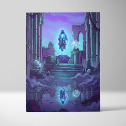 Vaporwave Neon Oracle Canvas - Hooded Figure Neon Purple Blue Vaporwave Living Mystical Mood Neon Decor Canvas