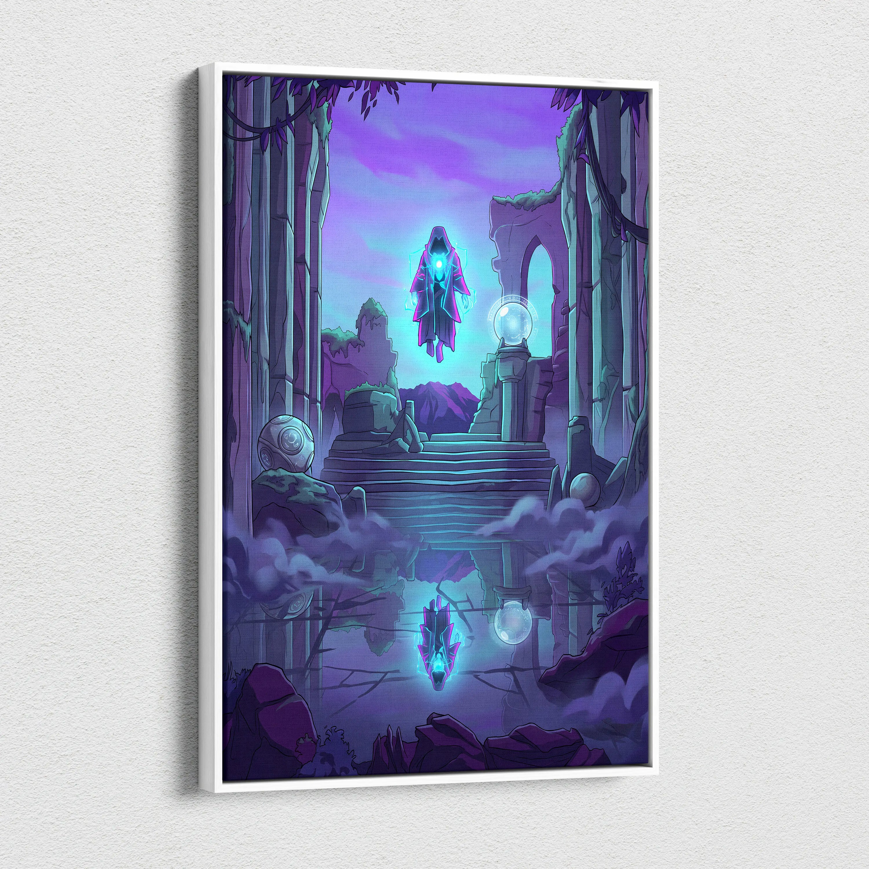 Vaporwave Neon Oracle Canvas - Hooded Figure Neon Purple Blue Vaporwave Living Mystical Mood Neon Decor Canvas