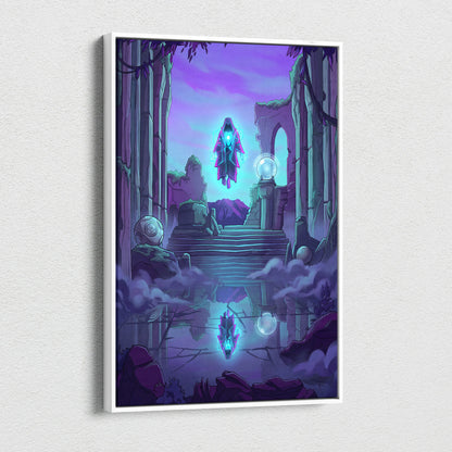 Vaporwave Neon Oracle Canvas - Hooded Figure Neon Purple Blue Vaporwave Living Mystical Mood Neon Decor Canvas